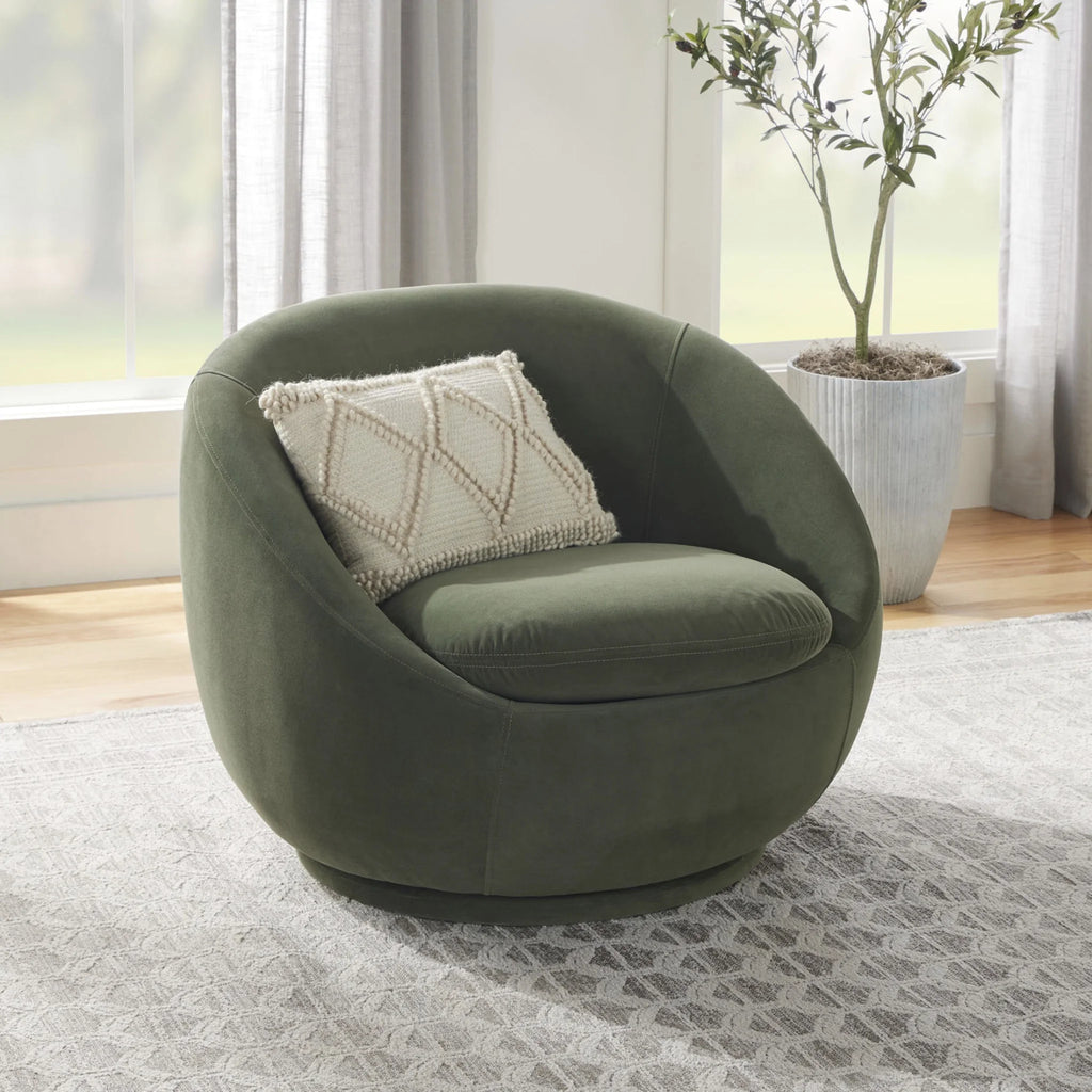 Mira Swivel Accent Chair, Olive Velvet