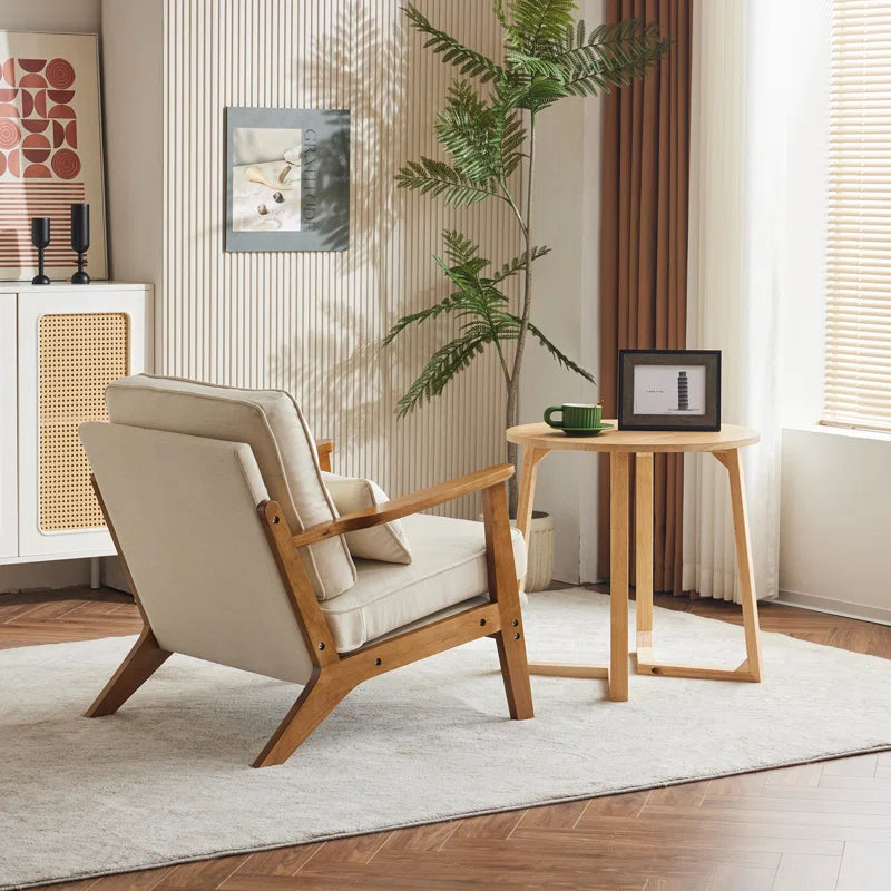 Lemley Upholstered Accent Chair with Wooden Legs and One Pillow