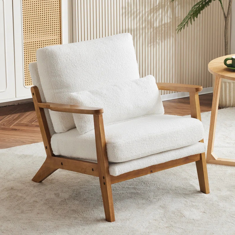 Lemley Upholstered Accent Chair with Wooden Legs and One Pillow
