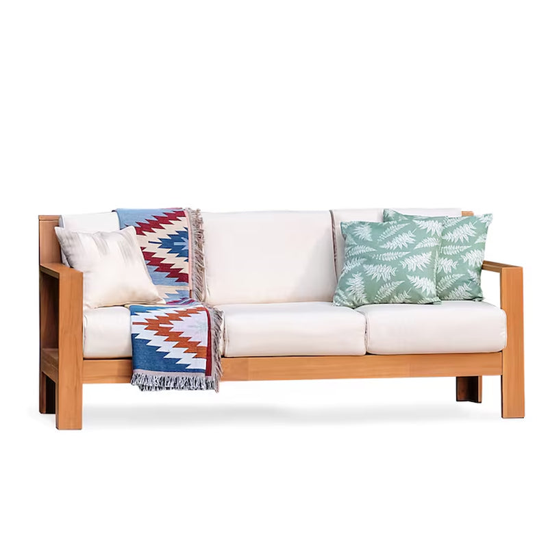Logan Outdoor Sofa with Tan Cushions and Teak Frame