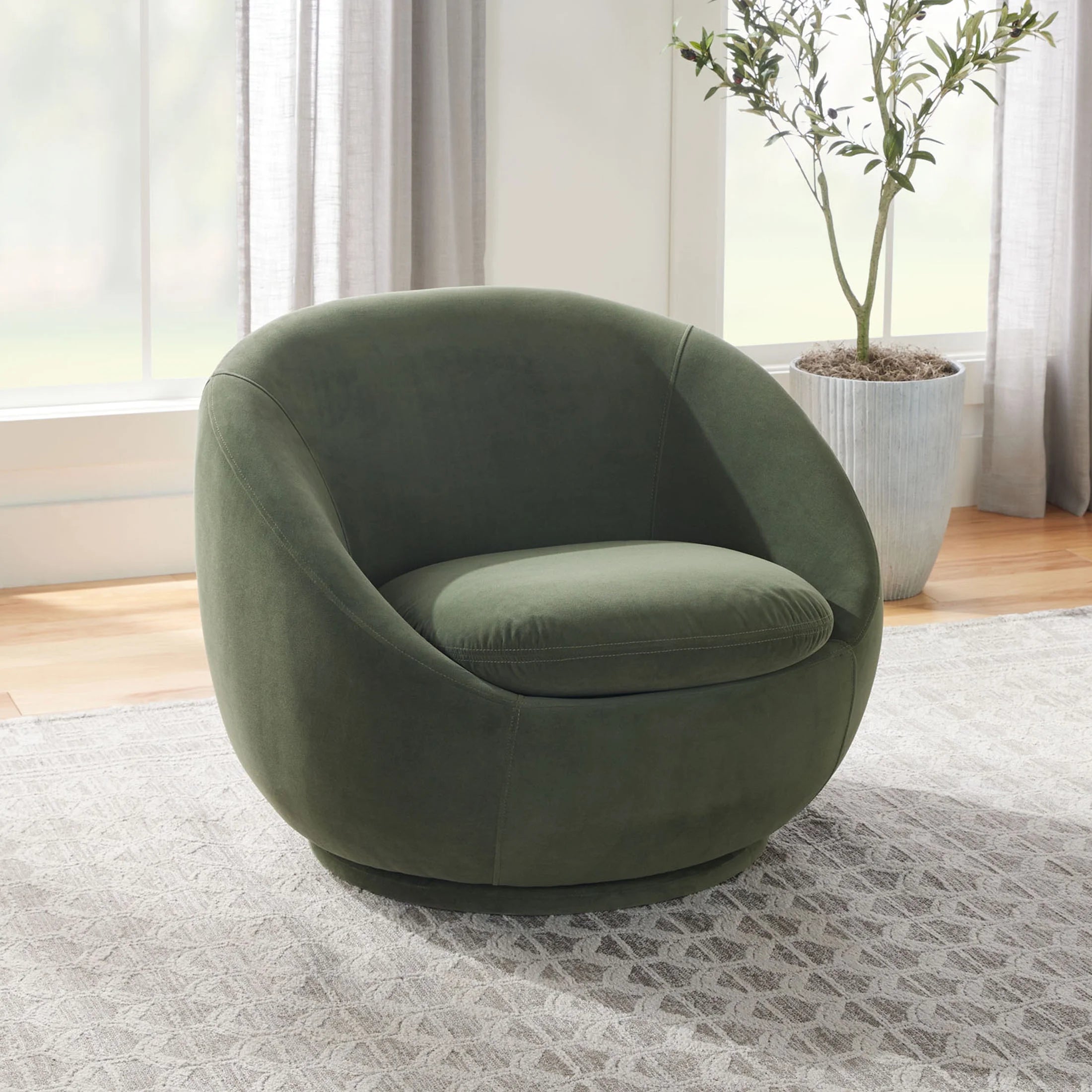 Mira Swivel Accent Chair, Olive Velvet