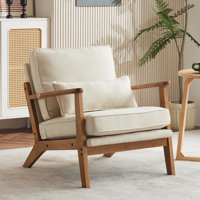 Lemley Upholstered Accent Chair with Wooden Legs and One Pillow