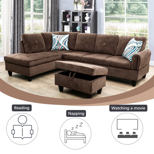 3 Piece L-Shape Sectional Sofa Couch 