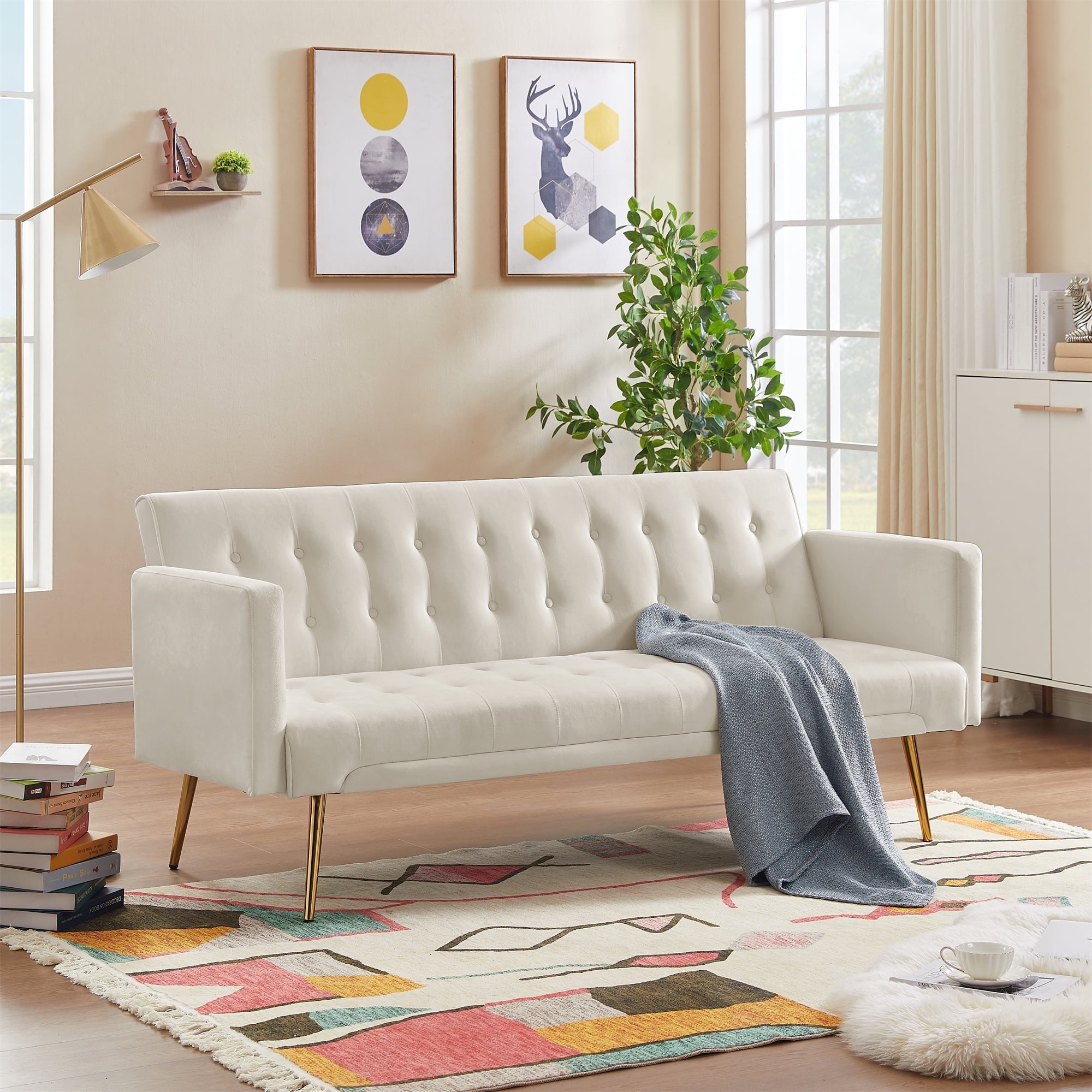 Modern Velvet Futon Sofa Bed