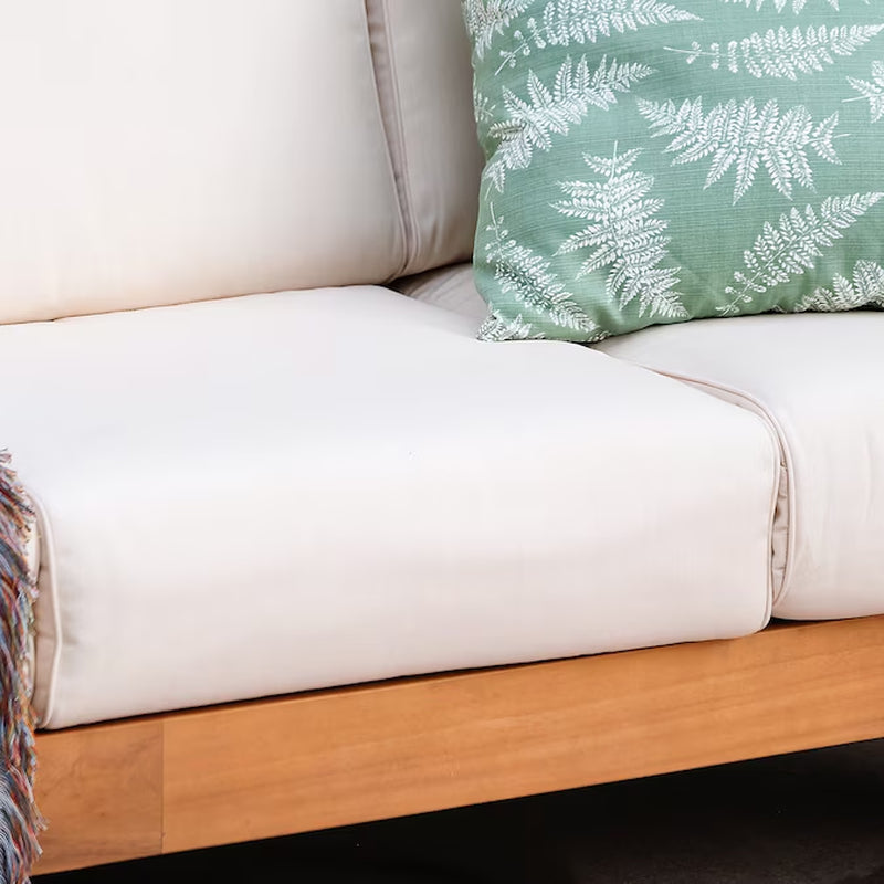 Logan Outdoor Sofa with Tan Cushions and Teak Frame