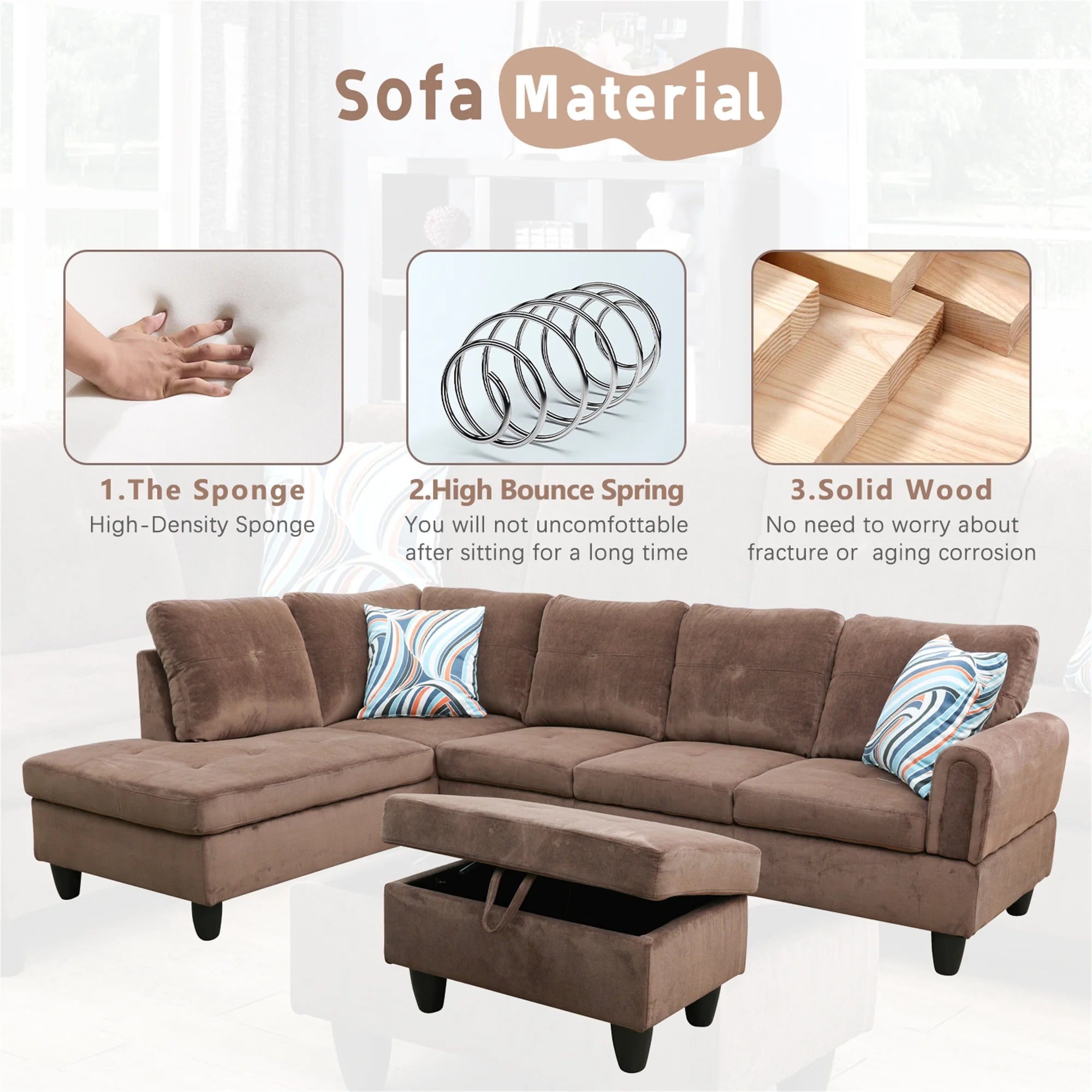 3 Piece L-Shape Sectional Sofa Couch 