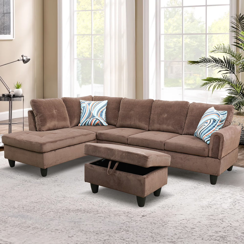 3 Piece L-Shape Sectional Sofa Couch 